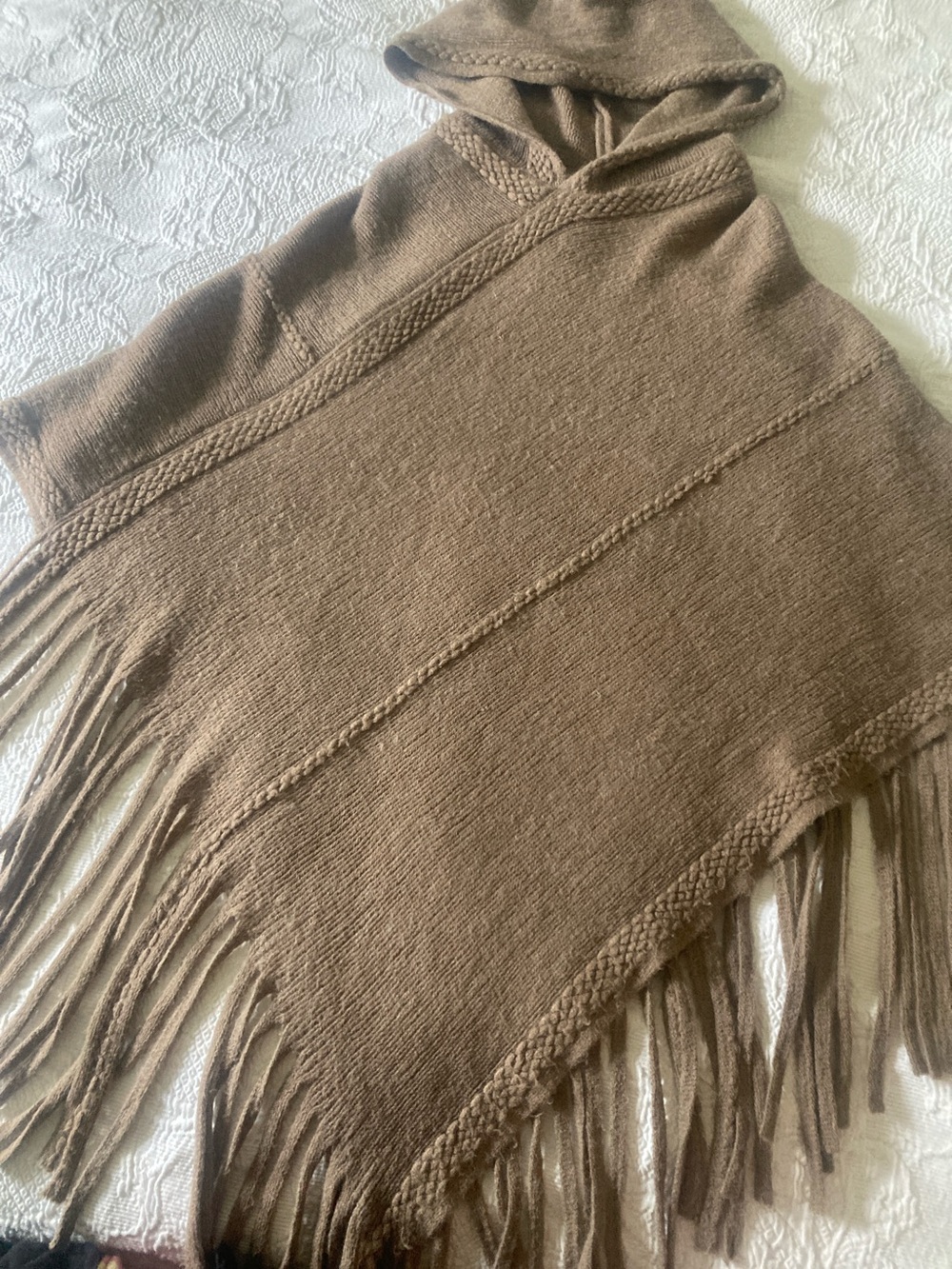 Source Unknown Brown Hooded Fringe Poncho